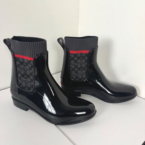 Coach Shoes - Women's Coach Rivington Rain Booties Black Rubber Boots Sz 7 Slip On